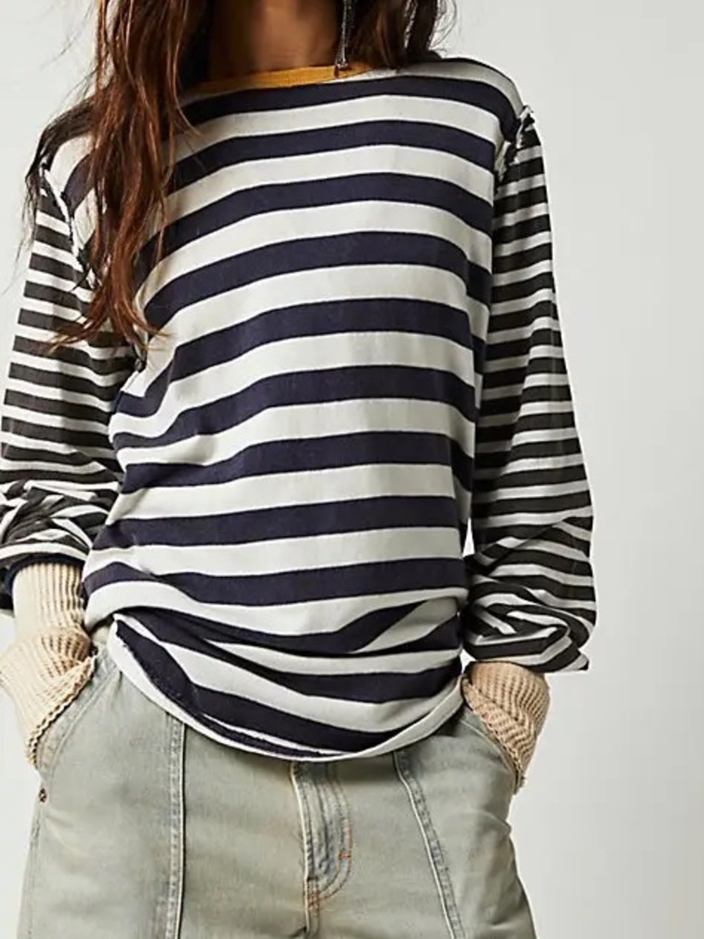 We The Free Navy and White Striped Long Sleeve Tee